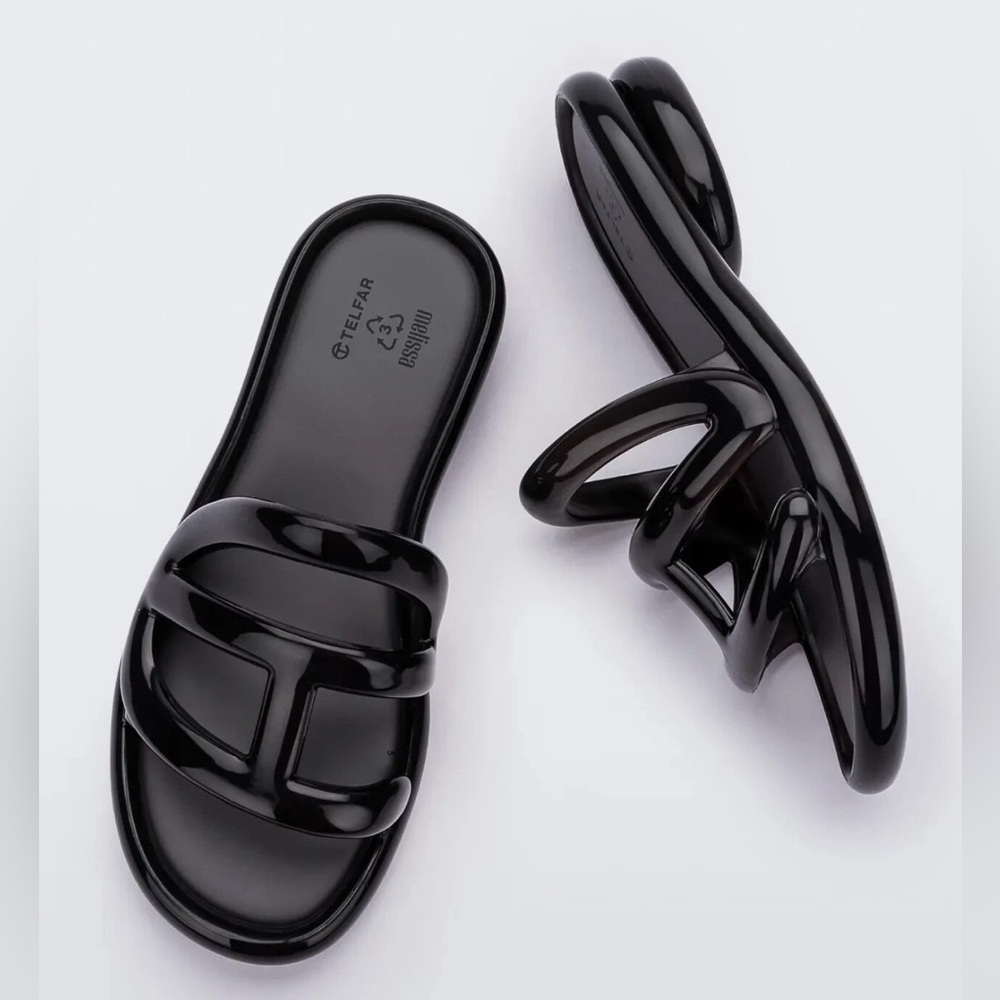 Used Melissa x Telfar Black Gloss Jelly Slide Sandals